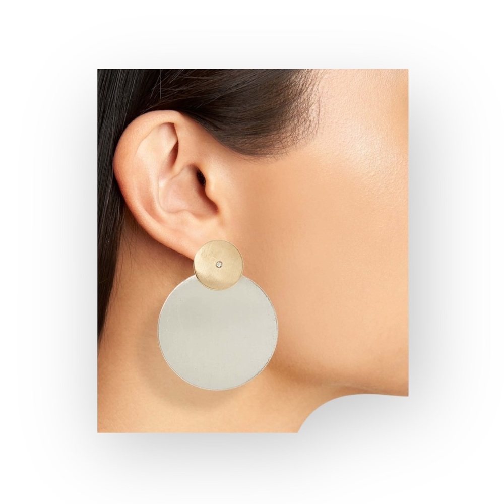 new Zen Sculptural Stack Disc ❉ Drop Earrings ❉ Gold Silver Tone ❉ Tiny Crystal - Picture 3 of 16